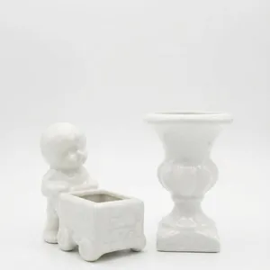 White Glazed Ceramic Candleholders and Planter Pieces