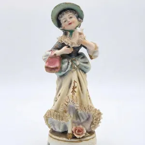 Porcelain Figurine of Young Woman in Bonnet with Lace Trim