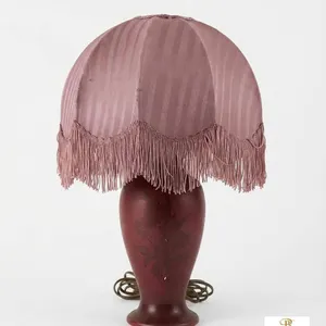 Etched Floral Red Glass Table Lamp with Pleated Fabric Shade