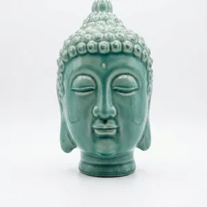 Glazed Green Ceramic Buddha Head Sculpture