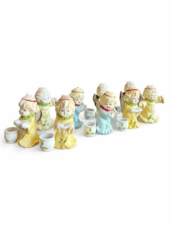 8 Ceramic Angel Figurines with Candle Holders