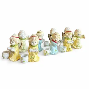 8 Ceramic Angel Figurines with Candle Holders