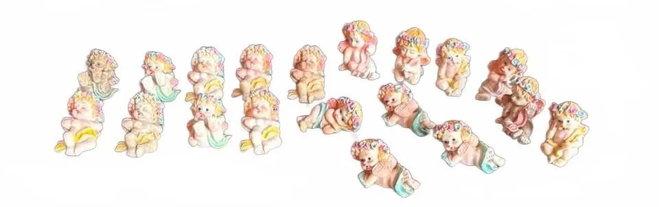 17 Ceramic Cherub Figurines with Floral Crowns