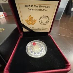 2017 $3 Fine Silver Coin Zodiac Series Aries Royal Canadian Mint with Swarovski Crystal