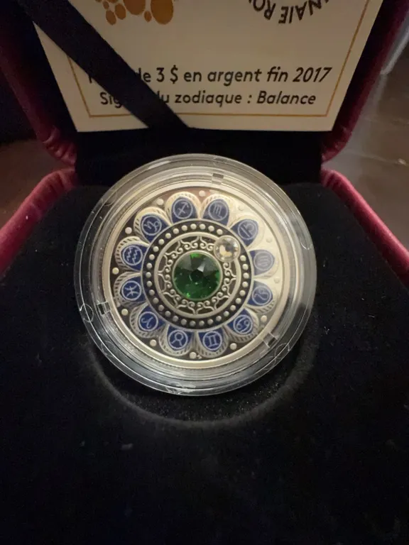 2017 $3 Fine Silver Coin Zodiac Series Libra 99.99% Pure with Swarovski Crystal