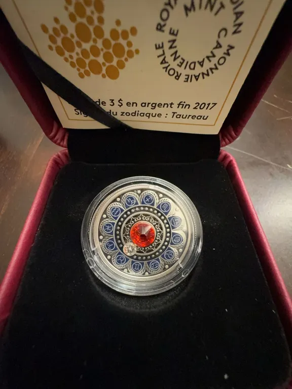 2017 Canadian $3 Silver Coin Zodiac Taurus by Royal Canadian Mint with Case and COA