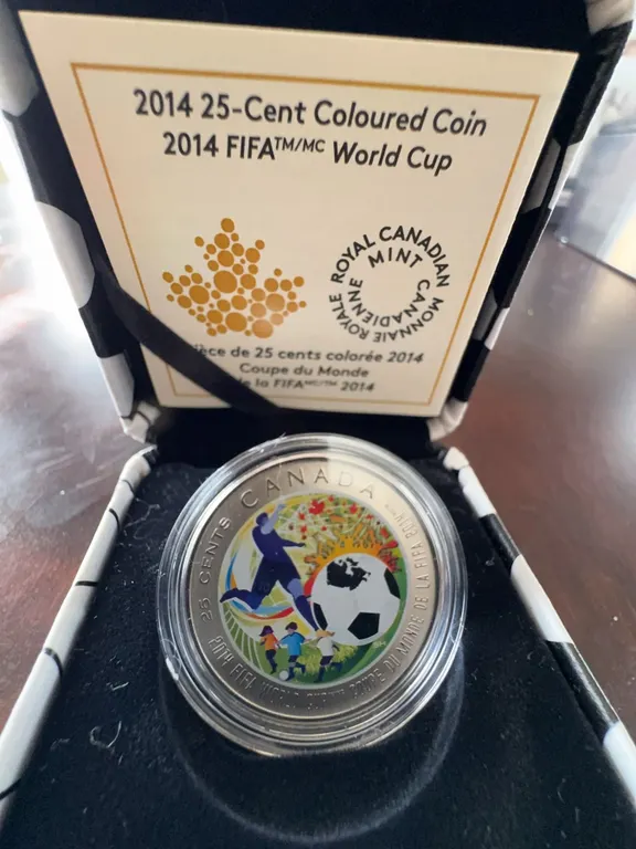 2014 FIFA World Cup 25-Cent Coloured Coin by Royal Canadian Mint, 35mm, Mintage 20000