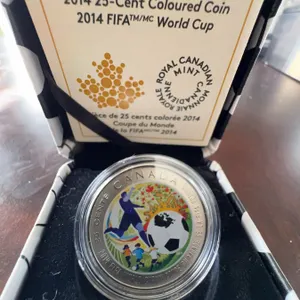 2014 FIFA World Cup 25-Cent Coloured Coin by Royal Canadian Mint, 35mm, Mintage 20000
