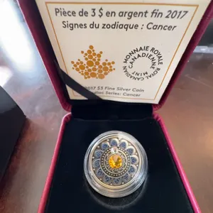 2017 $3 Fine Silver Coin Zodiac Series Cancer Swarovski Crystal 99.99% Pure