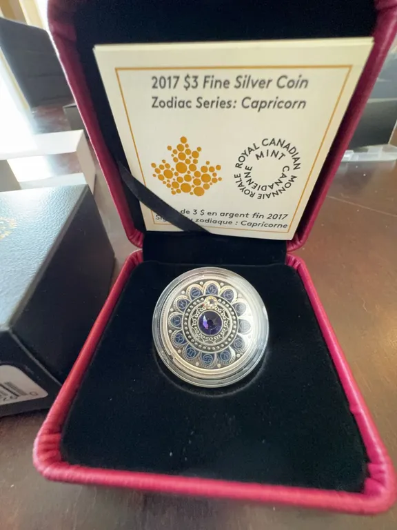 2017 $3 Fine Silver Coin Zodiac Series Capricorn with Swarovski Crystal RCM