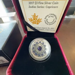 2017 $3 Fine Silver Coin Zodiac Series Capricorn with Swarovski Crystal RCM