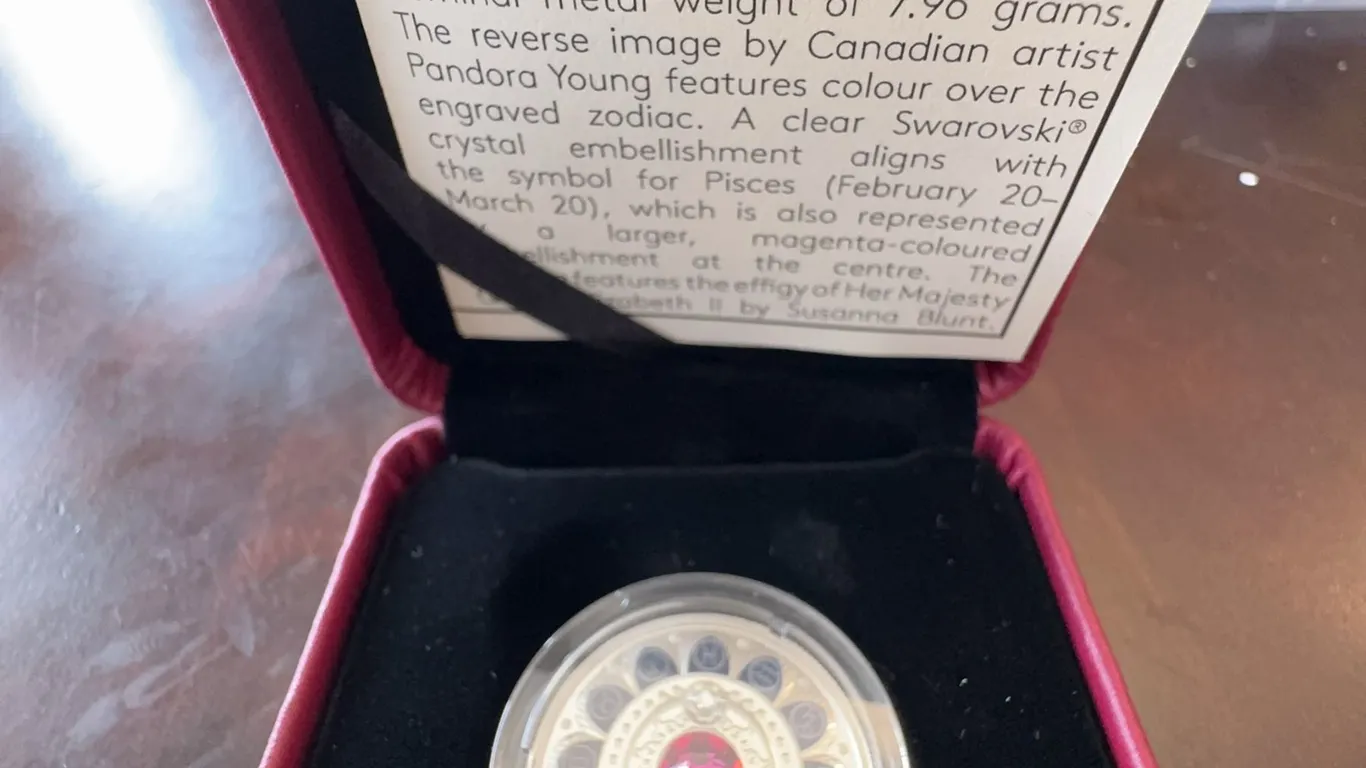 2015 $3 Fine Silver Coin Pisces Zodiac Swarovski Crystal by Pandora Young