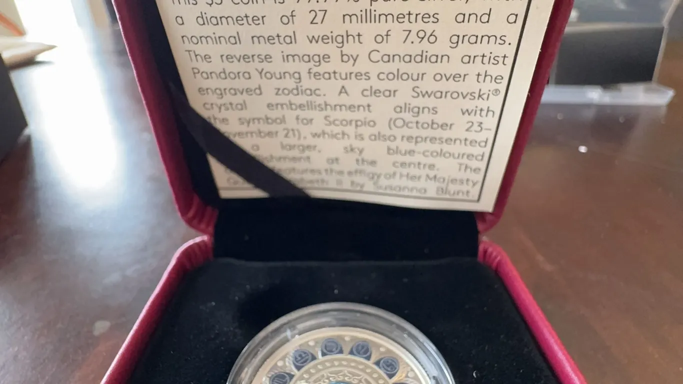 2017 $3 Fine Silver Coin, Zodiac Series: Scorpio, 99.99% Pure Silver, Swarovski Crystal
