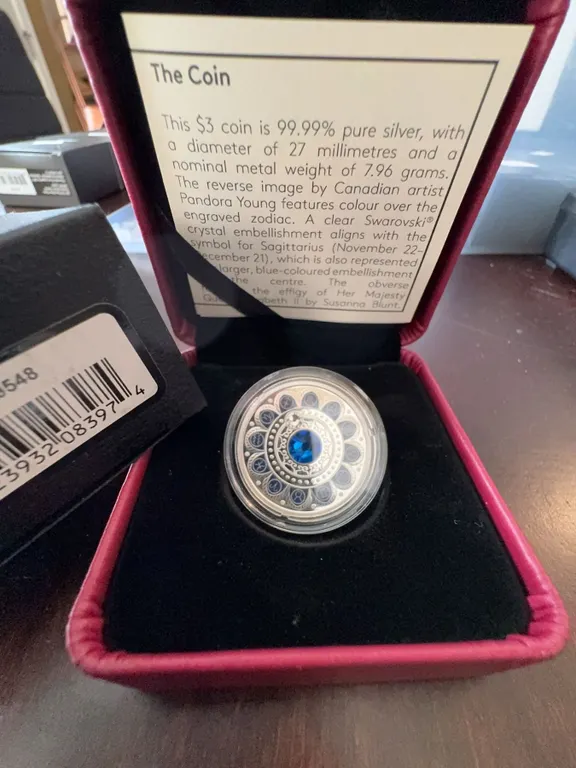 2023 Royal Canadian Mint $3 Fine Silver Coin Zodiac Series with Crystal Accent, 7.96g