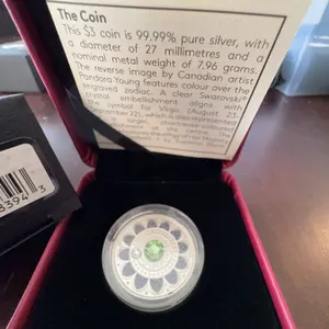 2017 $3 Fine Silver Coin Zodiac Series Virgo with Swarovski Crystal 27mm 7.96g
