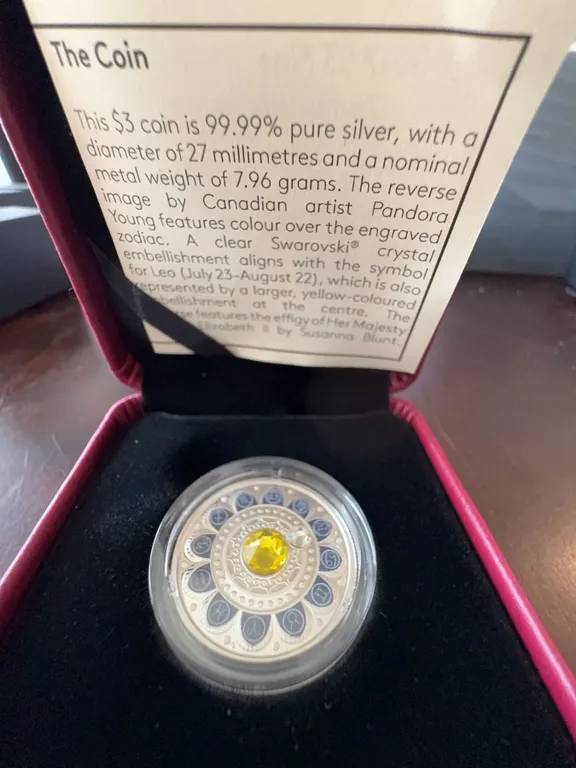 2017 $3 Fine Silver Coin Zodiac Series Leo Swarovski Crystal 27mm 7.96g