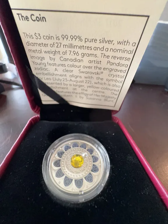 2017 $3 Fine Silver Coin Zodiac Series Leo 99.99% Pure with Swarovski Crystal
