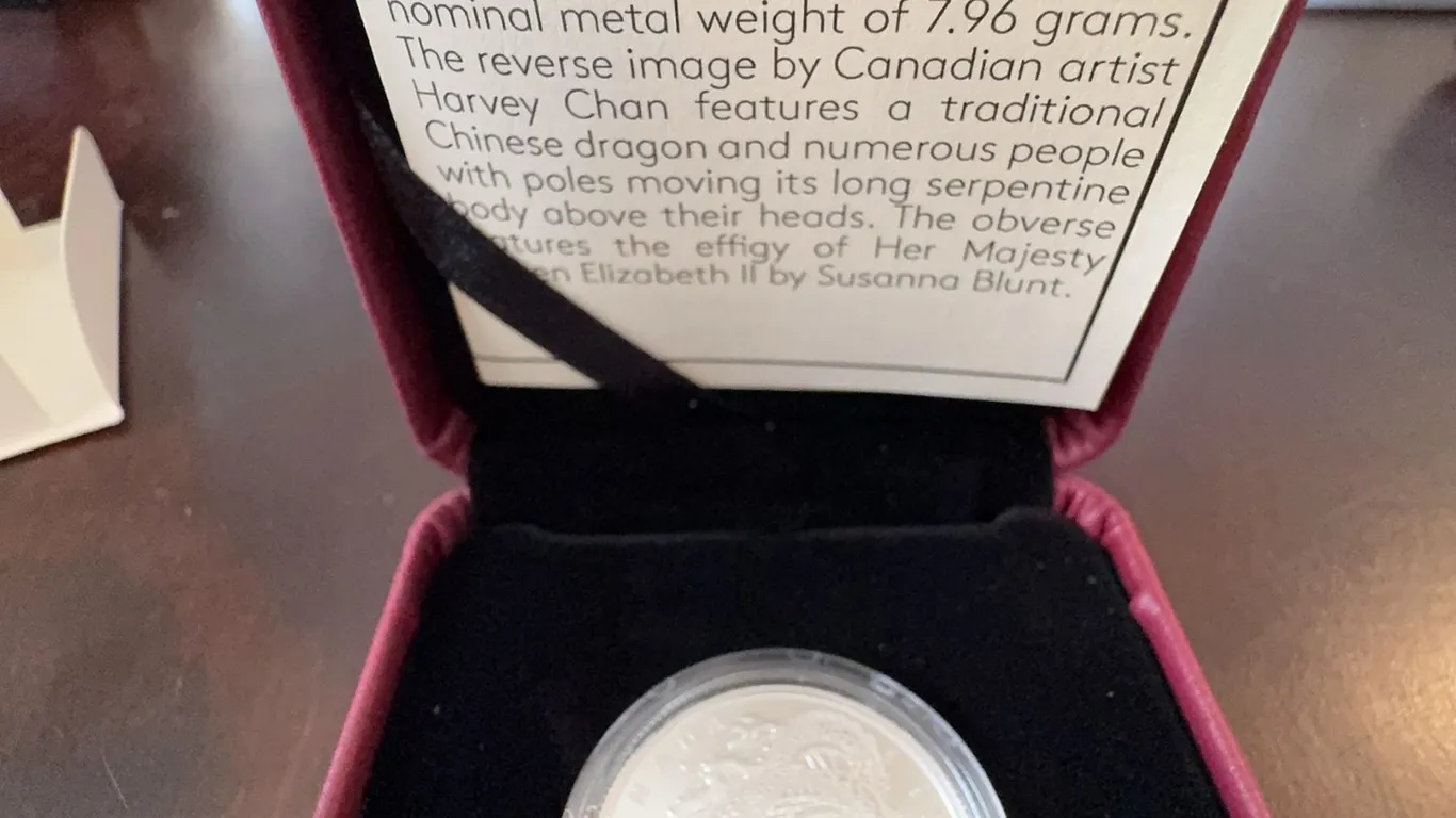 2016 Royal Canadian Mint $8 Dragon Dance Coin, 99.99% Silver, 7.96g, Boxed