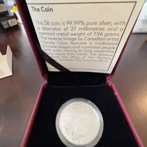2016 Royal Canadian Mint $8 Dragon Dance Coin, 99.99% Silver, 7.96g, Boxed