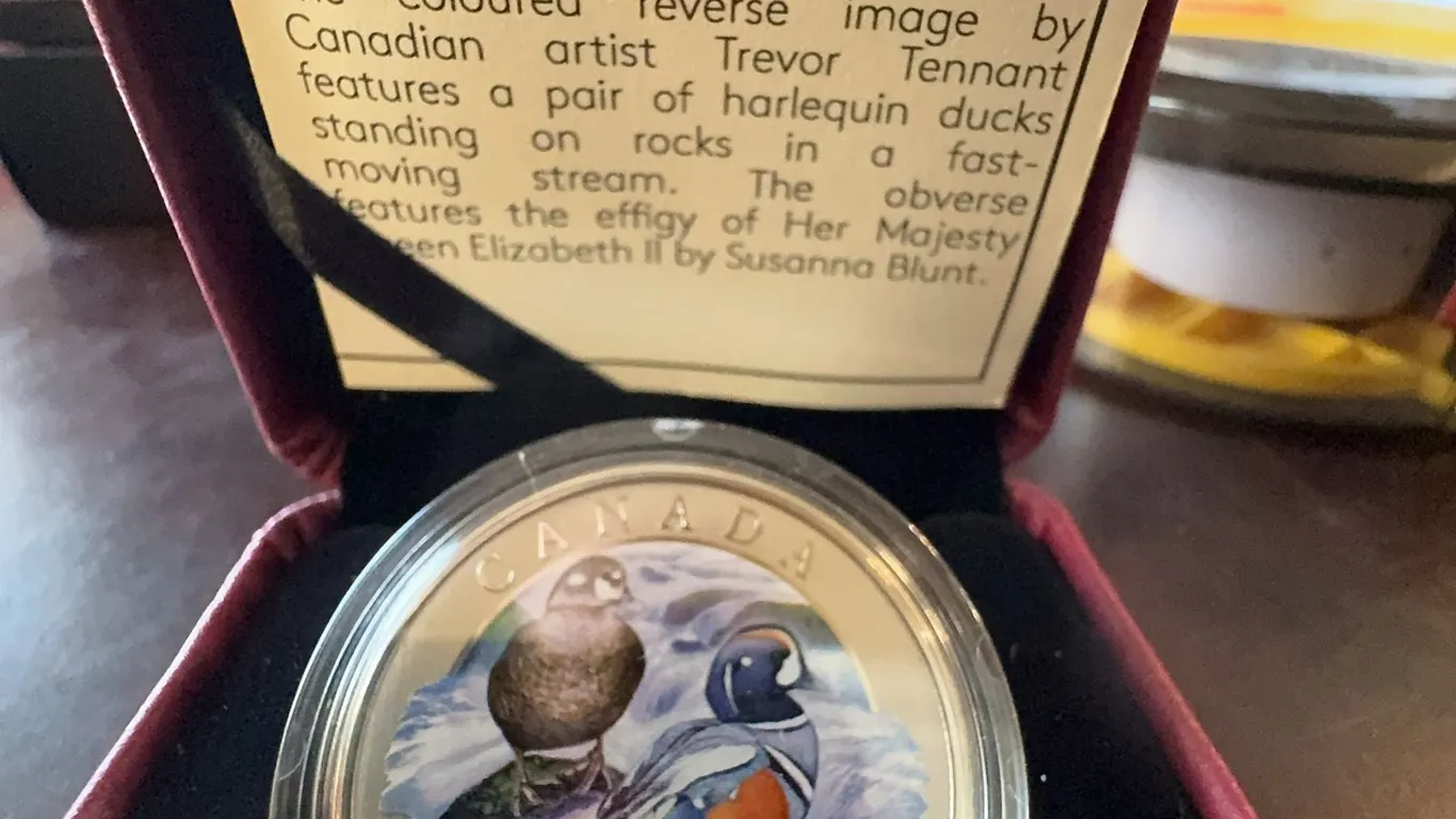Canada 2014 25-Cent Harlequin Ducks Coloured Coin by Trevor Tennant, Cupro-Nickel, 35mm