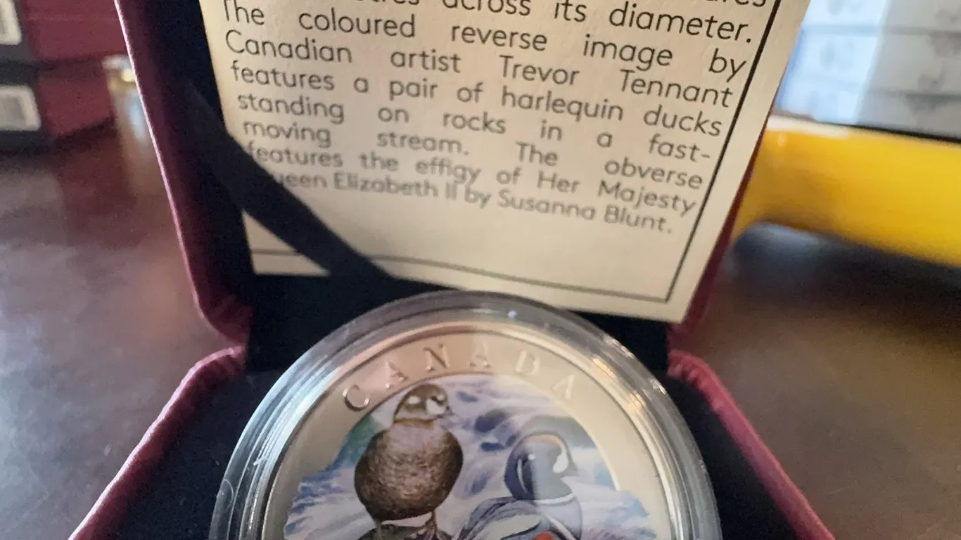2014 Canadian 25-Cent Coloured Coin Harlequin Ducks by Trevor Tennant 35mm Cupro-nickel