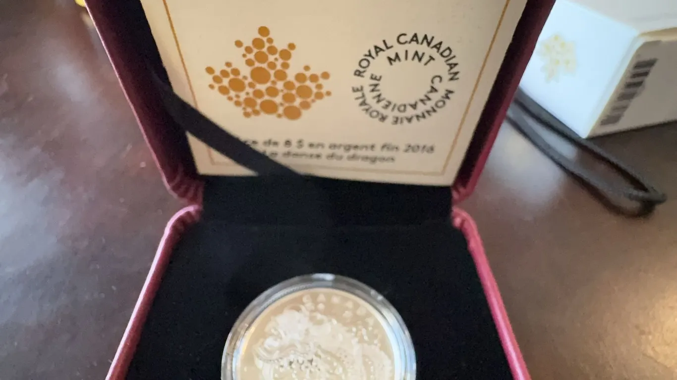 2016 $8 Fine Silver Coin Dragon Dance, Royal Canadian Mint, 27mm, 7.96g, 99.99% Pure