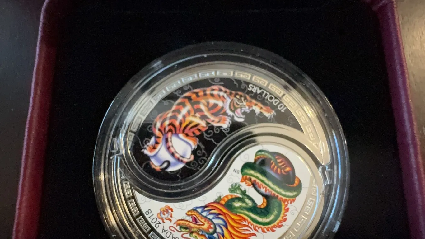 2018 $10 Fine Silver Coin Yin and Yang Tiger and Dragon Royal Canadian Mint