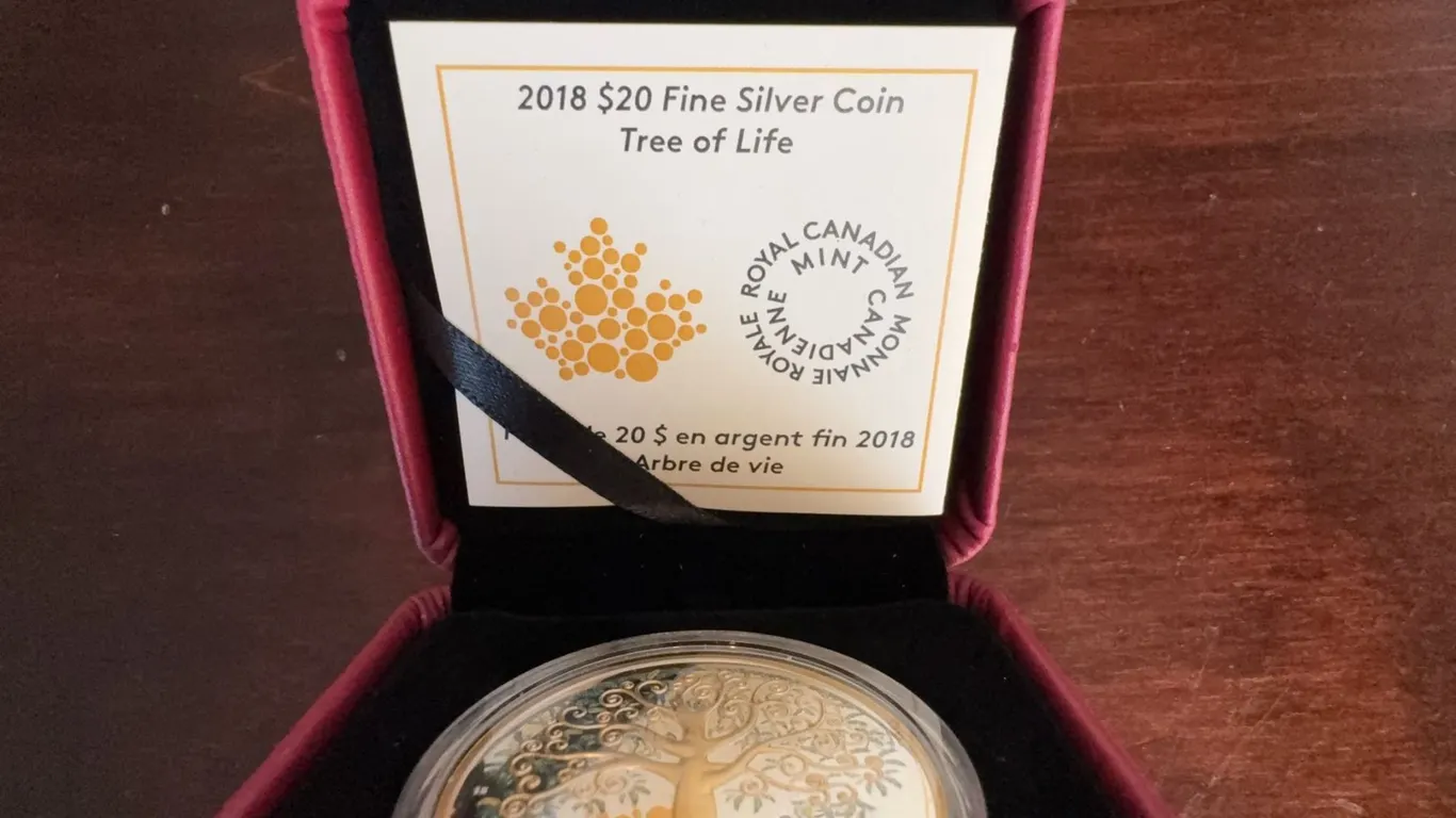 2018 Royal Canadian Mint $20 Fine Silver Tree of Life Coin, Gold-Plated, 31.39g