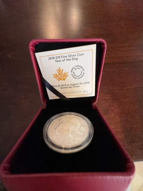 2018 $10 Fine Silver Coin Year of the Dog, Royal Canadian Mint, 99.99% Silver, Boxed
