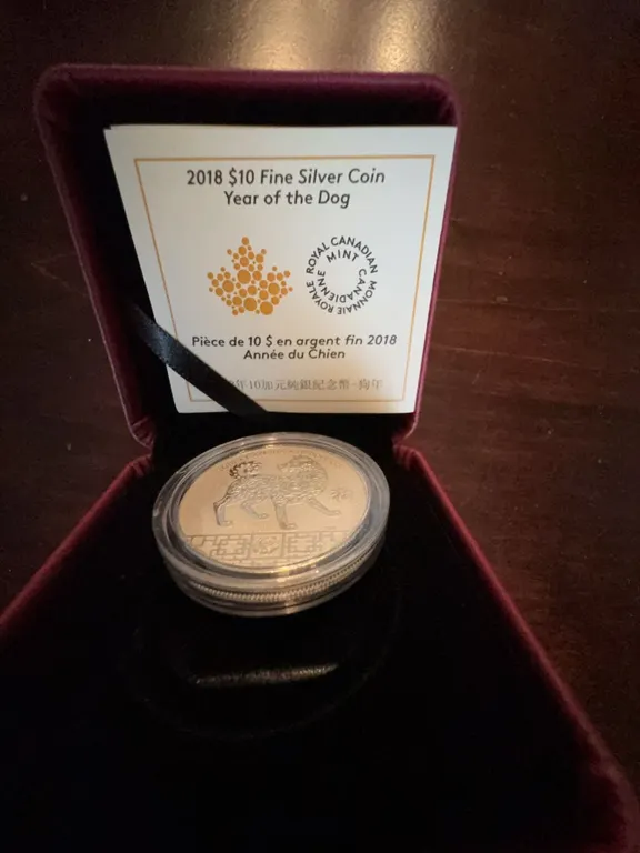 2018 $10 Fine Silver Coin Year of the Dog Royal Canadian Mint 34mm 99.99% Pure Silver