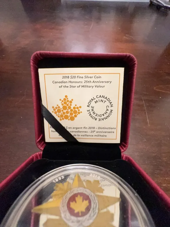 2018 $20 Fine Silver Coin 25th Anniversary Star of Military Valour Royal Canadian Mint