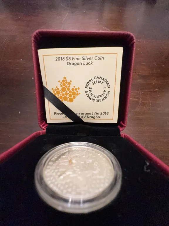 2018 $8 Fine Silver Coin Dragon Luck Royal Canadian Mint 27mm 7.96g