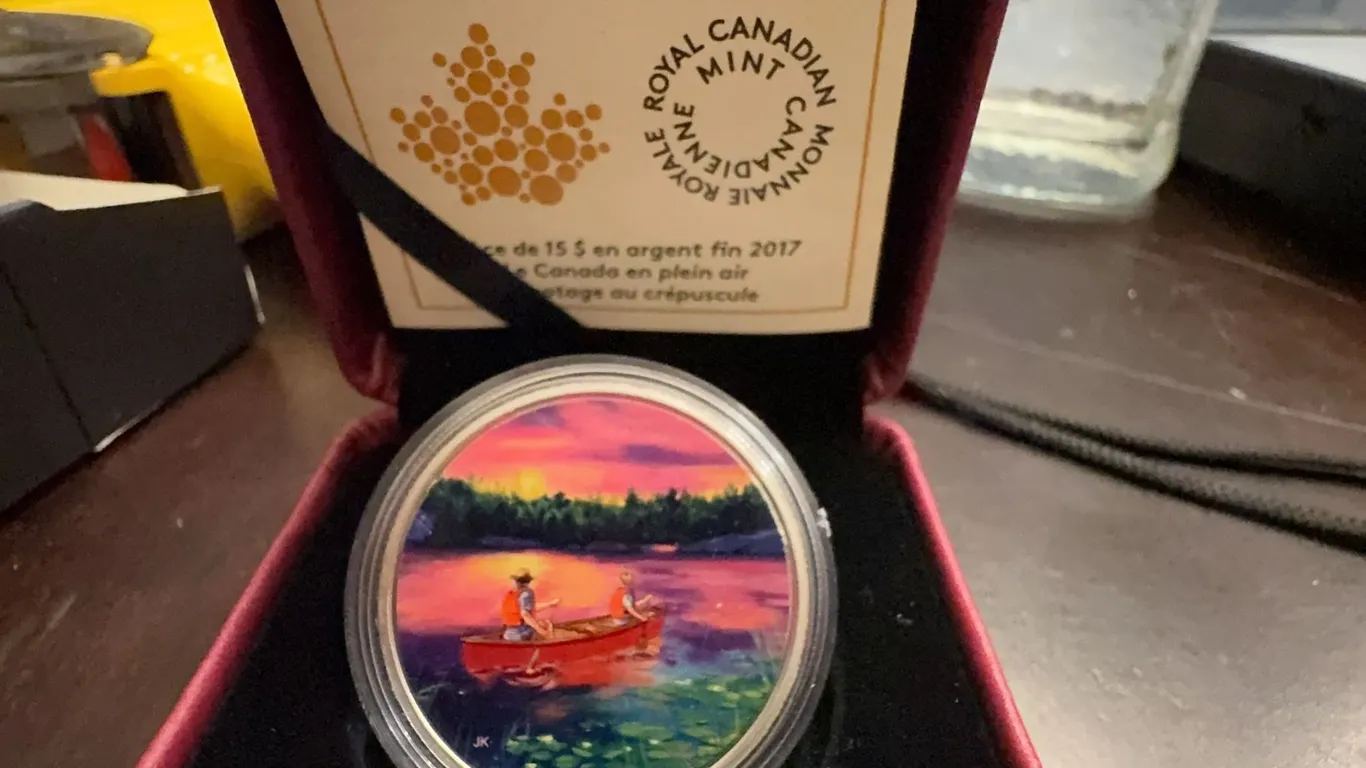 2017 $15 Fine Silver Coin Royal Canadian Mint Sunset Canoeing 99.99% Pure