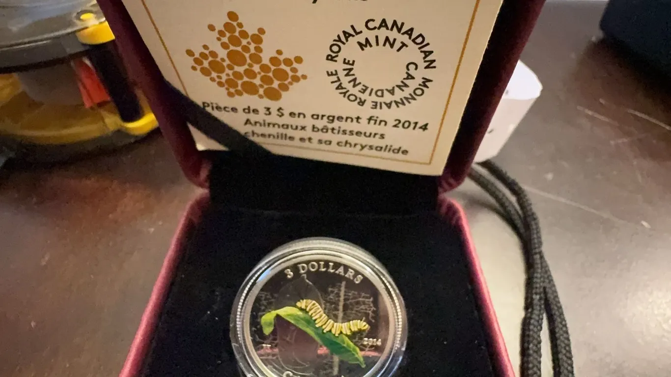 2014 $3 Fine Silver Coin Animal Architects Caterpillar and Chrysalis, Royal Canadian Mint