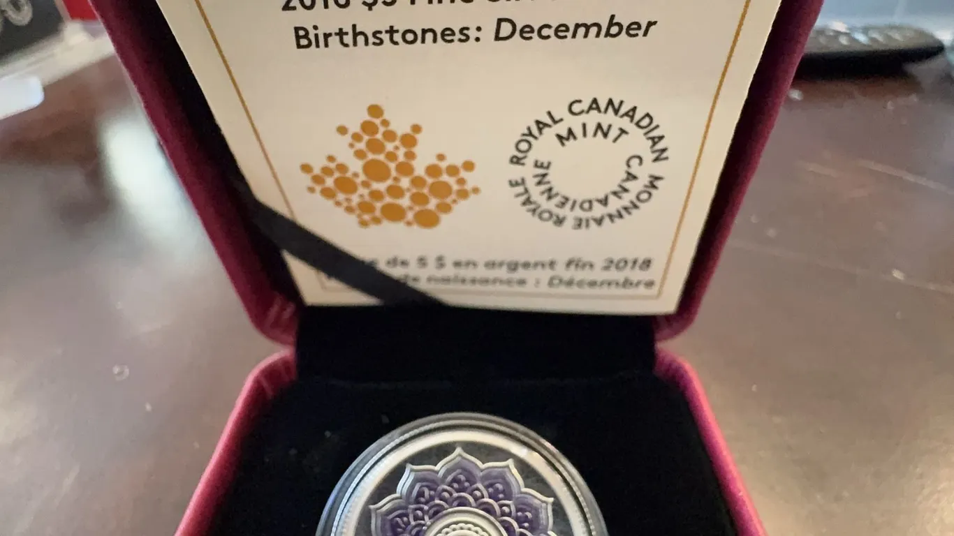 2018 $5 Fine Silver Coin Birthstones: December with Swarovski Crystal by RCM