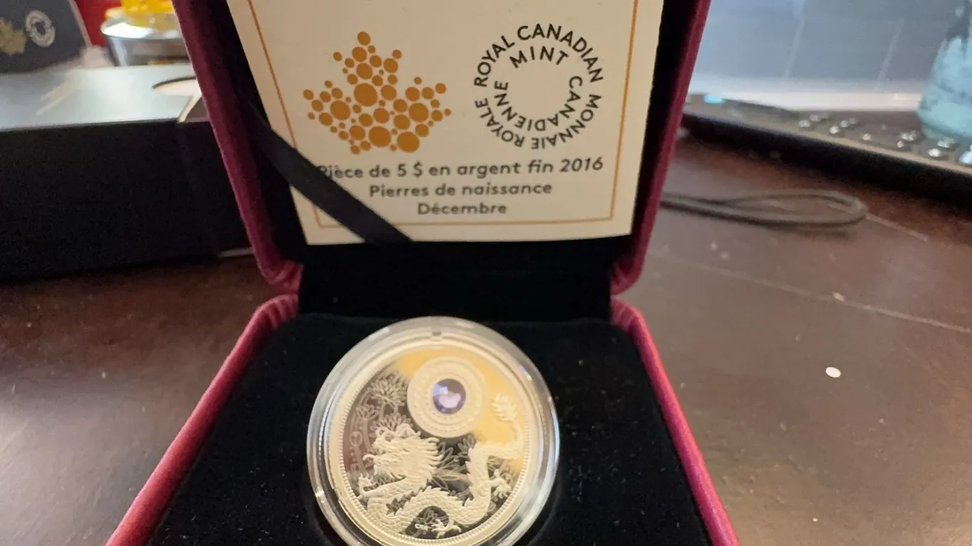 2016 $5 Fine Silver Coin Birthstones December With Swarovski Tanzanite