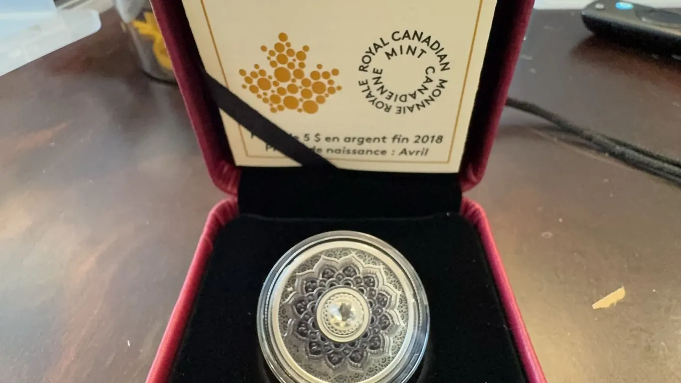 2018 $5 Fine Silver Coin Birthstones April, Royal Canadian Mint, 7.96g, 27mm
