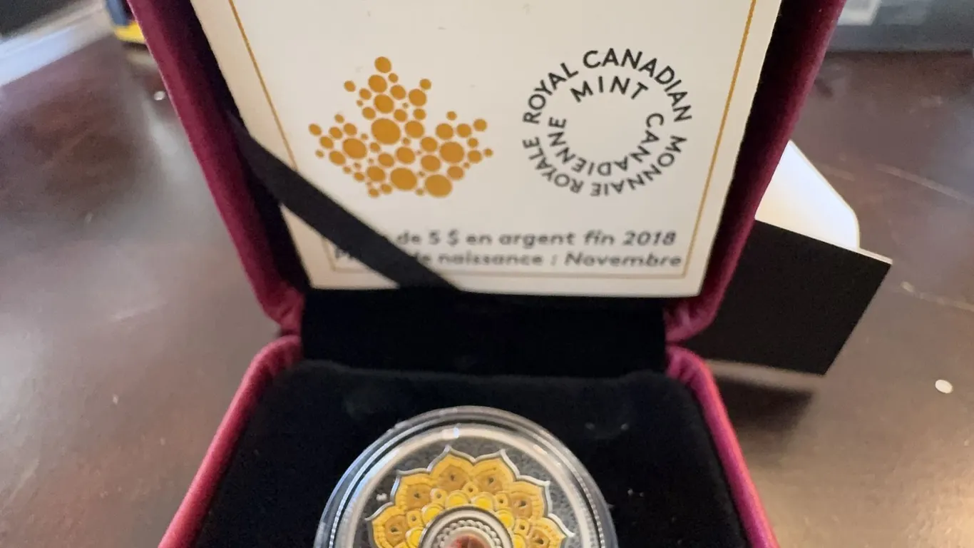2018 $5 Fine Silver Coin Birthstones November with Topaz Swarovski Crystal