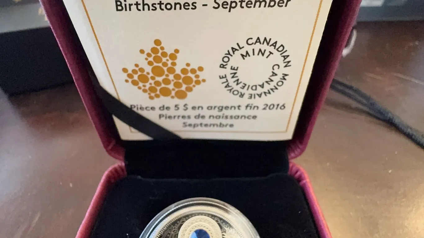 2016 $5 Fine Silver Canadian Birthstones Coin September Dragon Swarovski Crystal