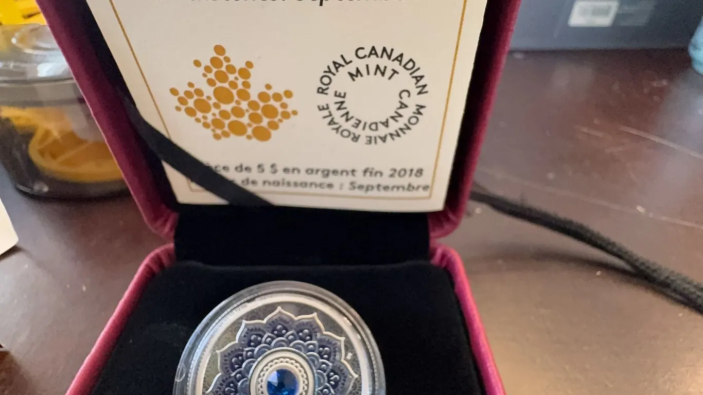 2018 $5 Fine Silver Coin Royal Canadian Mint Birthstones September 27mm 7.96g