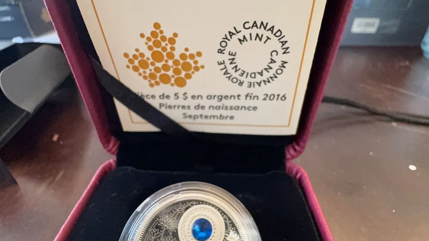 2016 $5 Fine Silver Birthstones Coin September With Swarovski Element