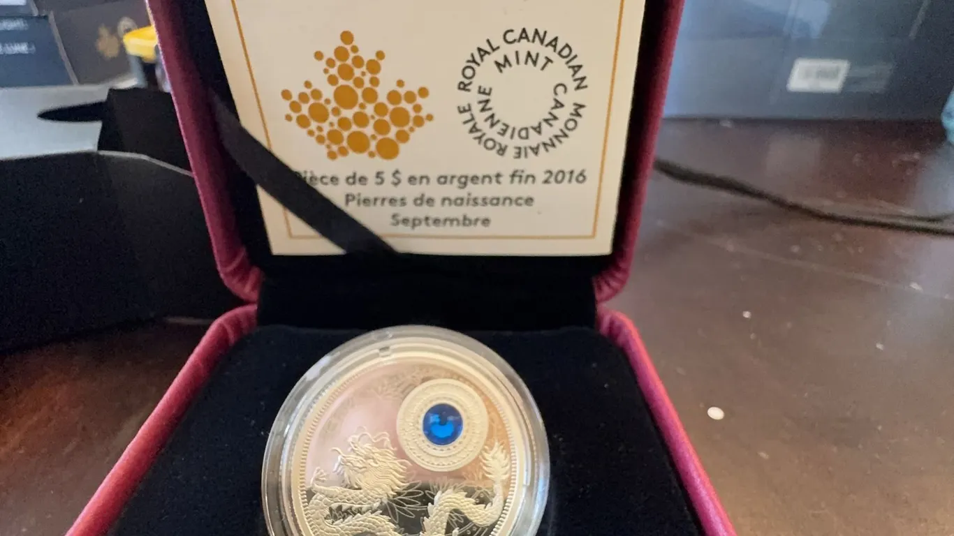 2016 Royal Canadian Mint $5 Fine Silver Coin September Birthstone with Swarovski Gem