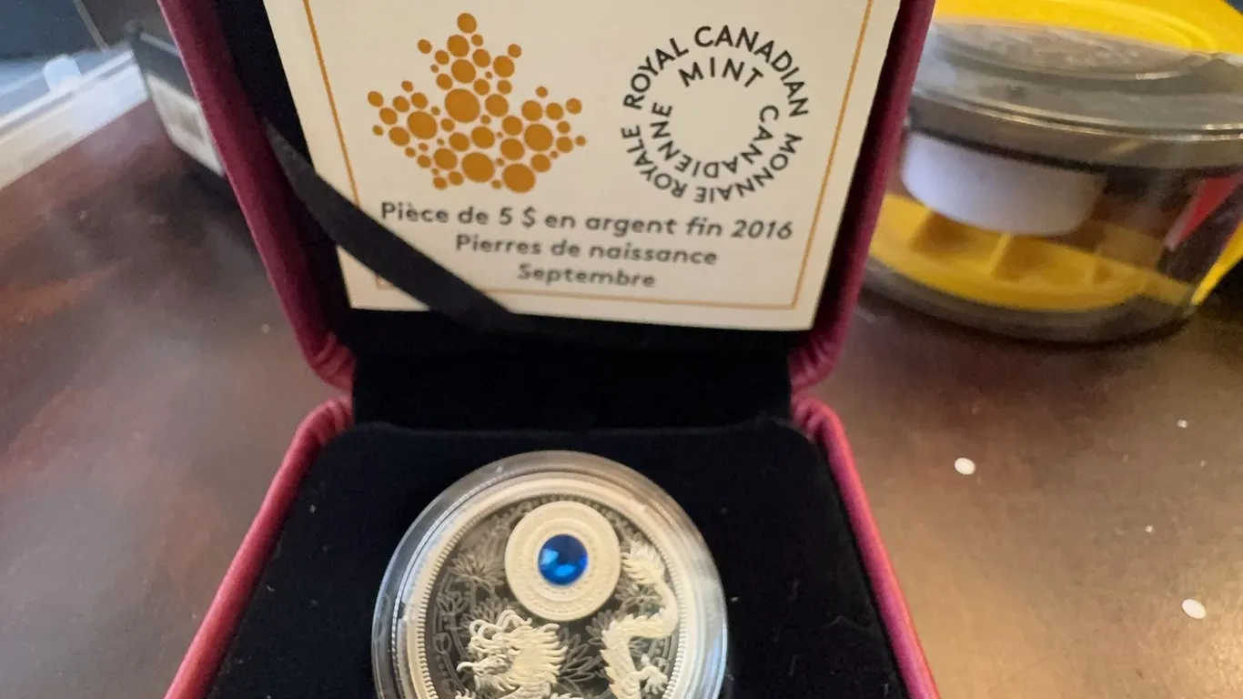 2016 $5 Fine Silver Coin Birthstones - September, Royal Canadian Mint, 27mm, 7.96g