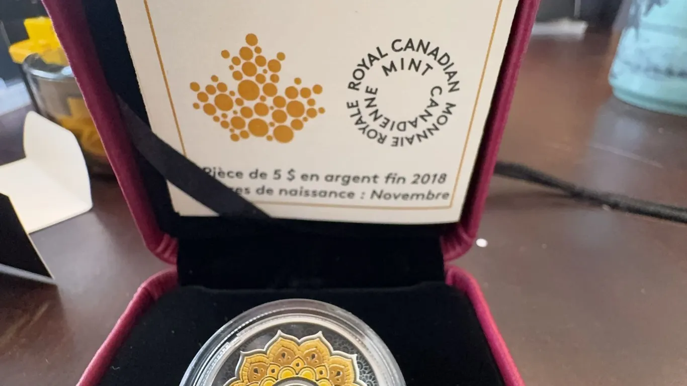 2018 $5 Fine Silver Coin Birthstones: November Royal Canadian Mint 27mm 99.99% Pure Silver