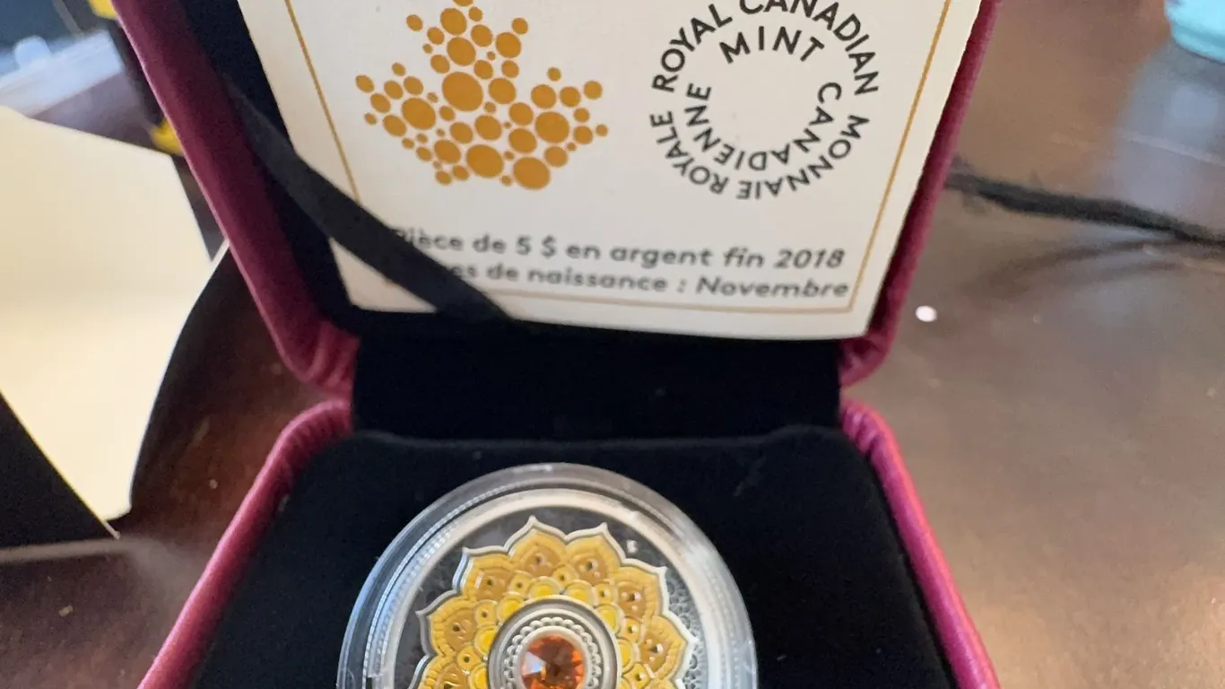 2018 $5 Fine Silver Coin November Birthstone Topaz Royal Canadian Mint