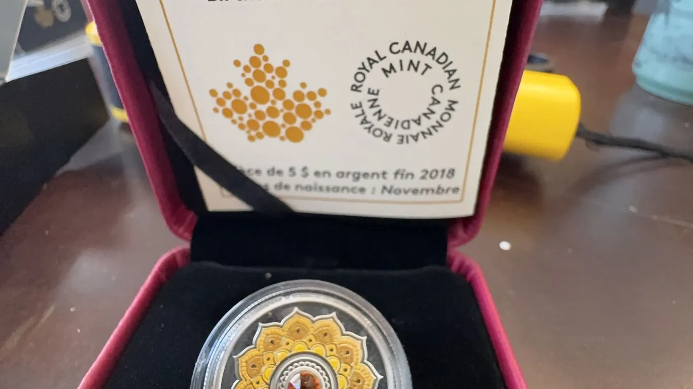 2018 Royal Canadian Mint $5 Fine Silver Coin November Birthstone with Swarovski Crystal