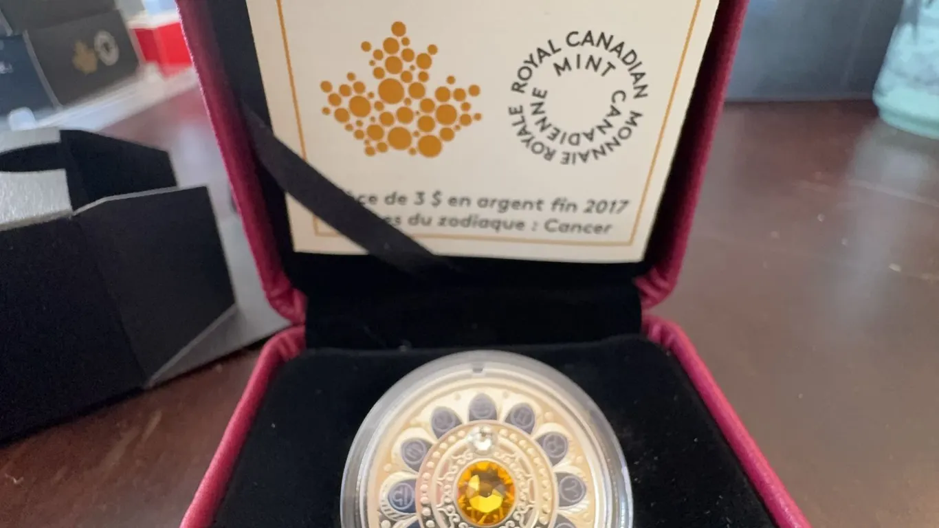 2017 $3 Fine Silver Coin Zodiac Series Cancer with Swarovski Crystals