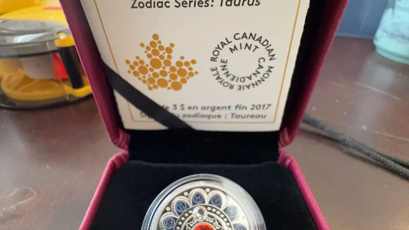 2017 $3 Fine Silver Coin Zodiac Series Taurus Royal Canadian Mint Swarovski