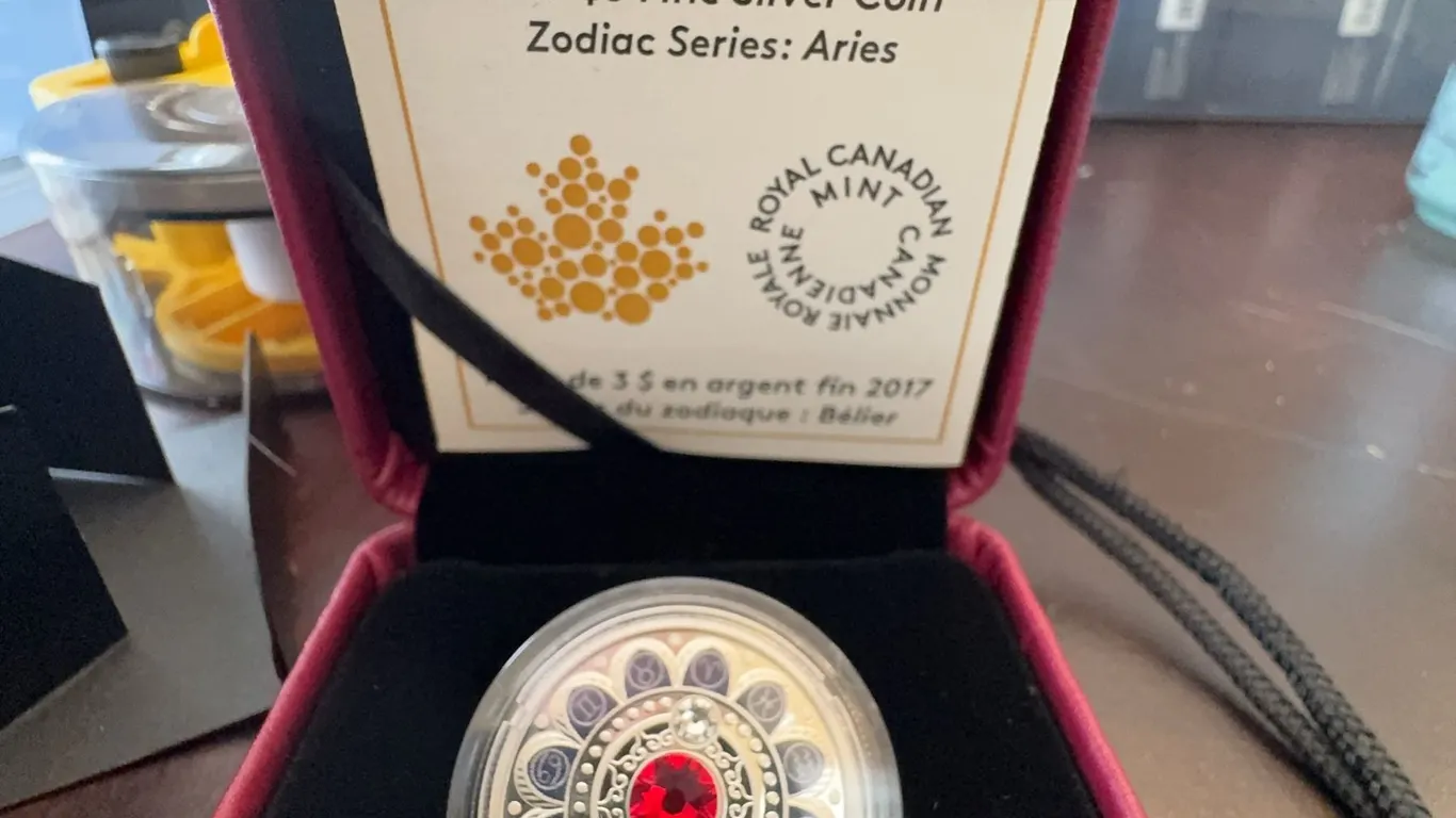 2017 $3 Fine Silver Coin Zodiac Series: Aries with Swarovski Crystal, Royal Canadian Mint
