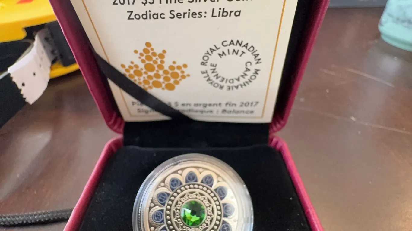 2017 $3 Fine Silver Coin Zodiac Series Libra with Swarovski Cyrstal RCM